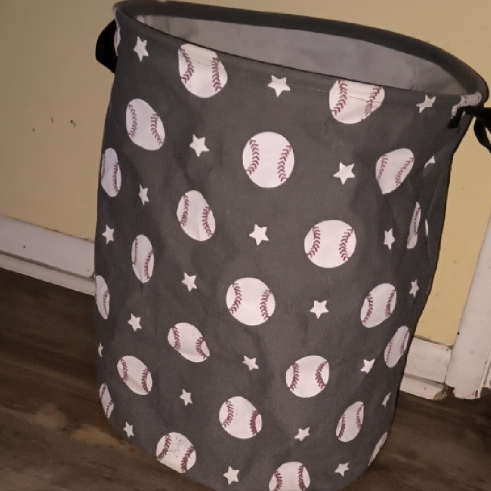 Gray Baseball Print Laundry Hamper